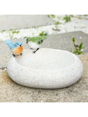 Outdoor Resin Bird Bath Bowl | Vintage Round Garden Decor & Bird Feeder for Yard